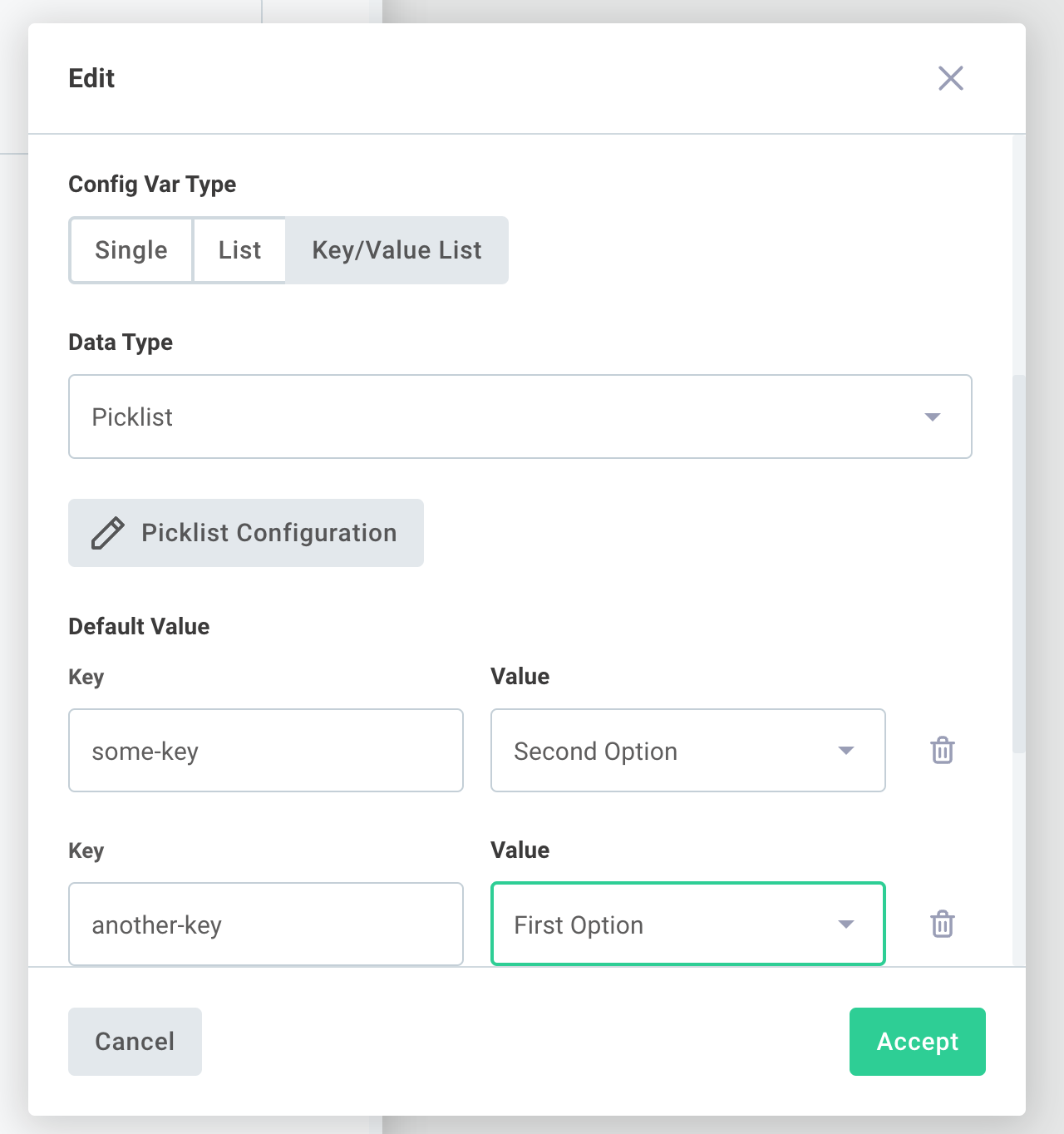 Create list config variable